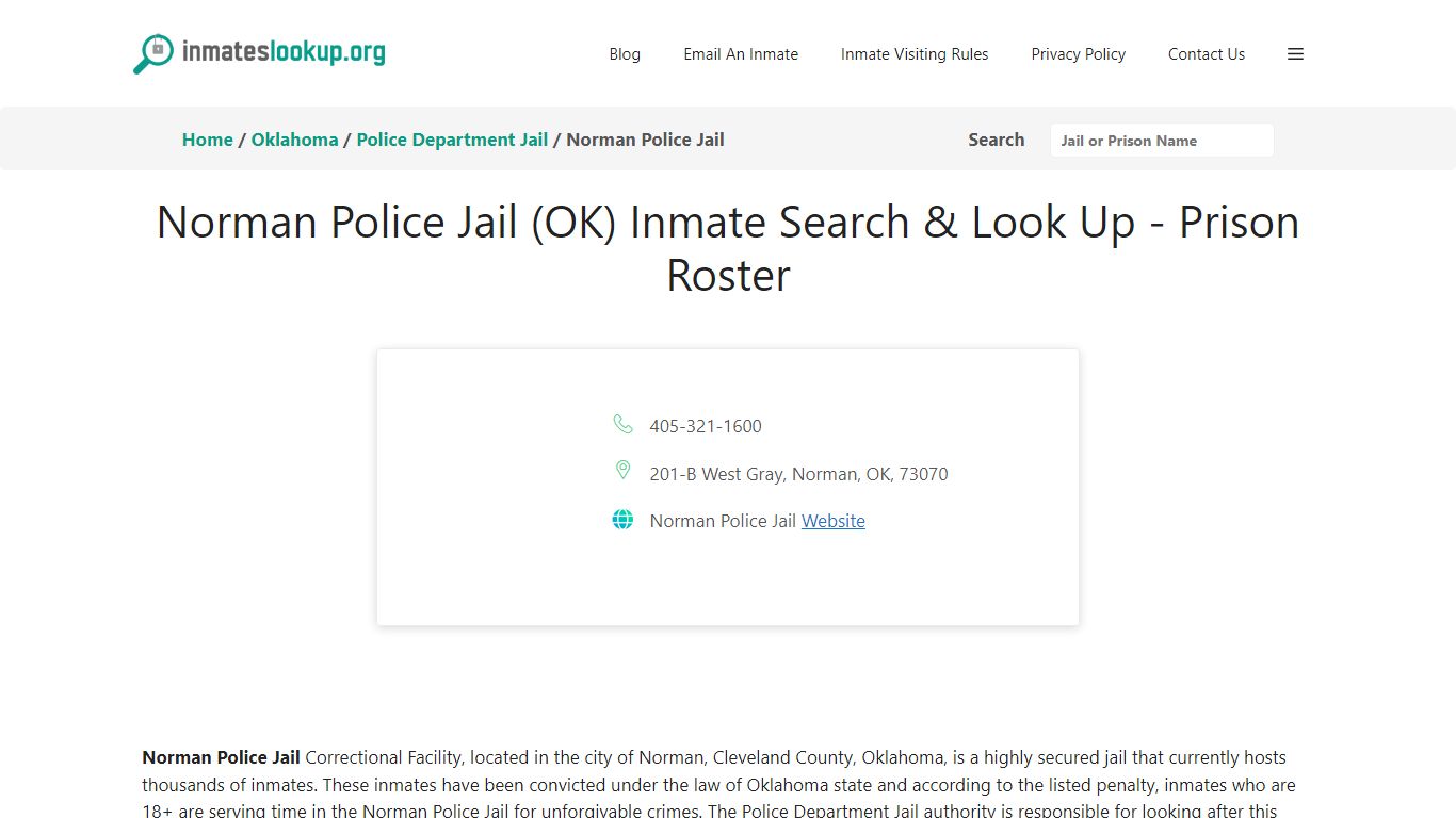 Norman Police Jail (OK) Inmate Search & Look Up - Prison Roster