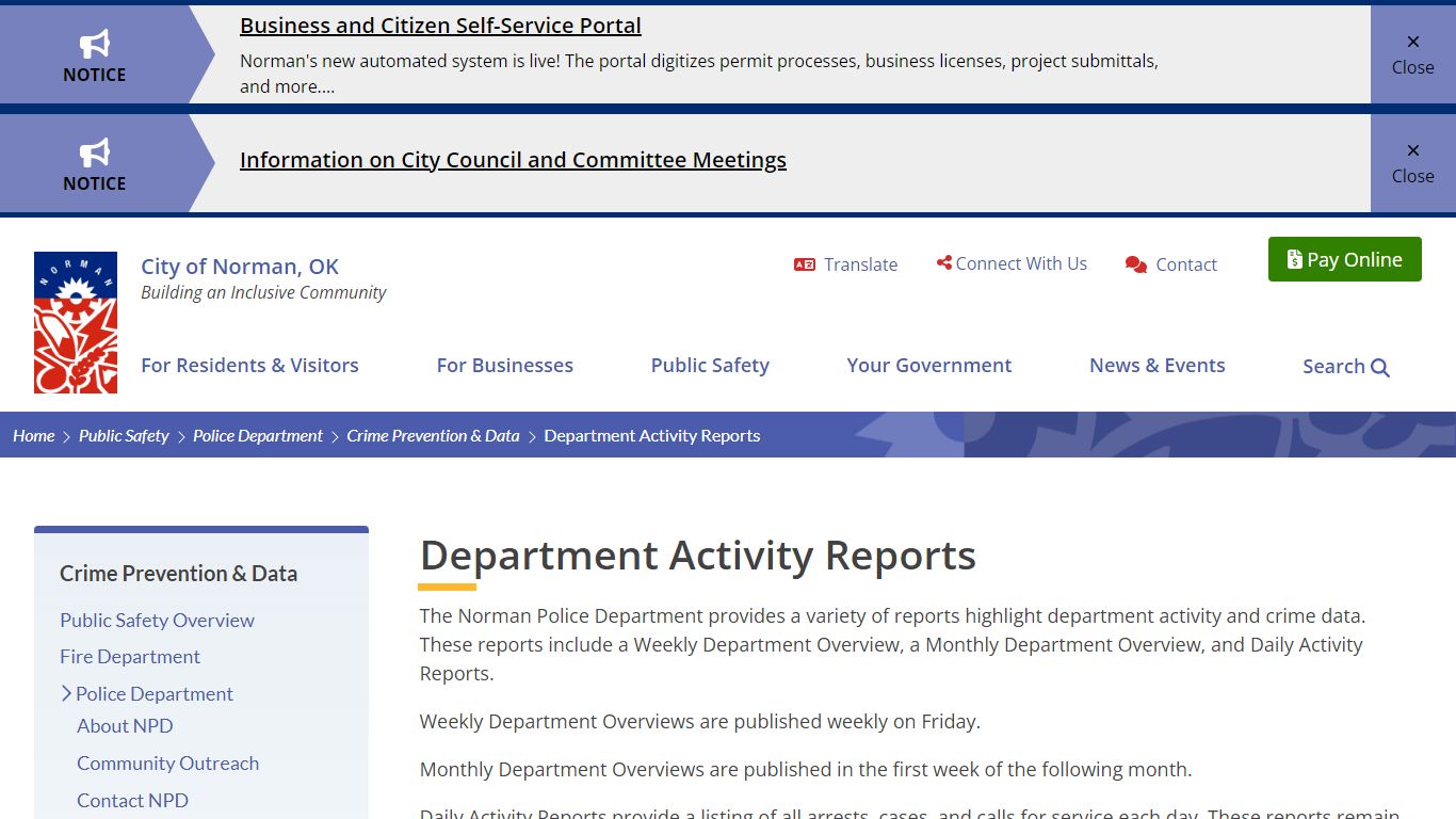 Department Activity Reports | City of Norman, OK