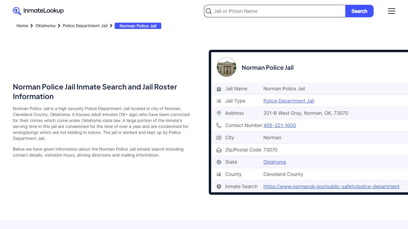 Norman Police Jail Inmate Search and Jail Roster Information
